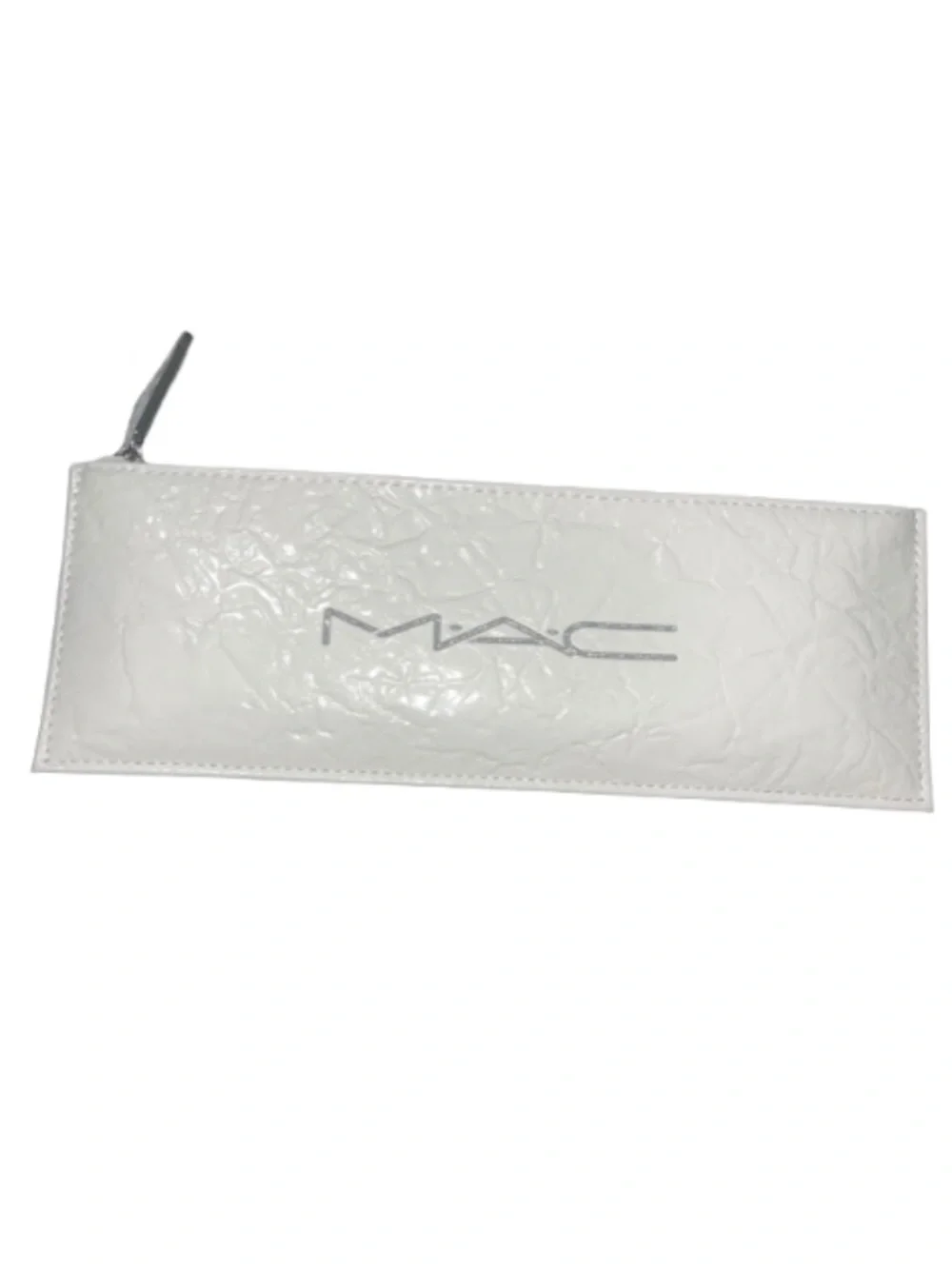 MAC White Crinkled Patent Cosmetic Pouch Bag NWOT